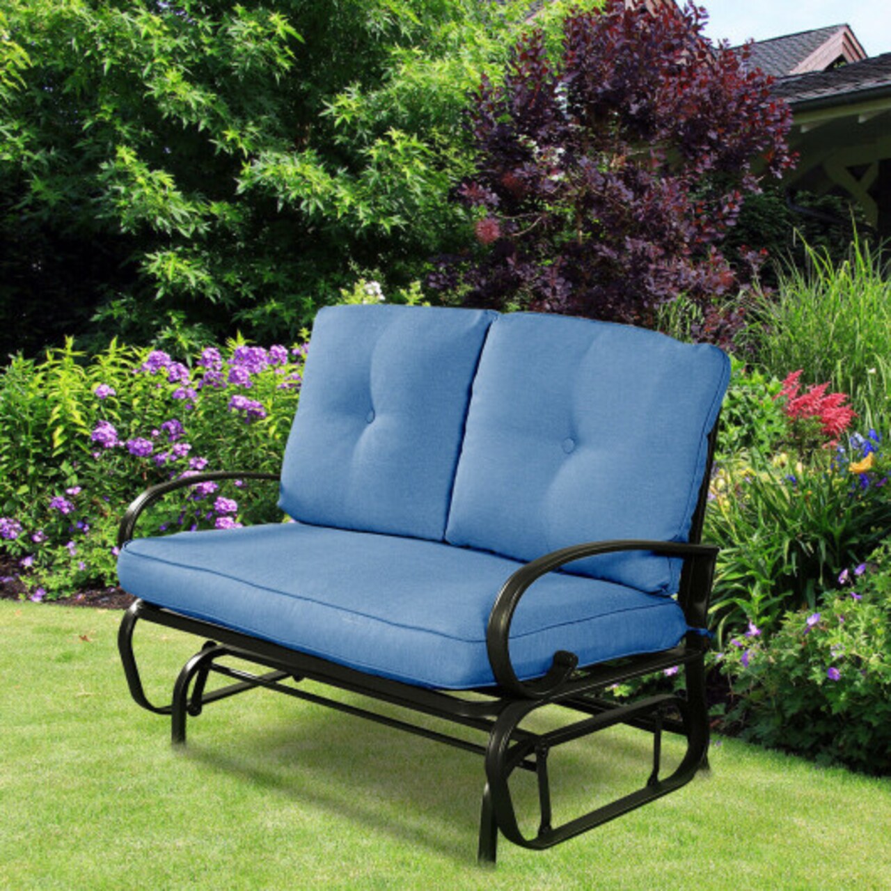 Outdoor 2-Seater Swing Glider Chair with Comfortable Cushions Garden Patio